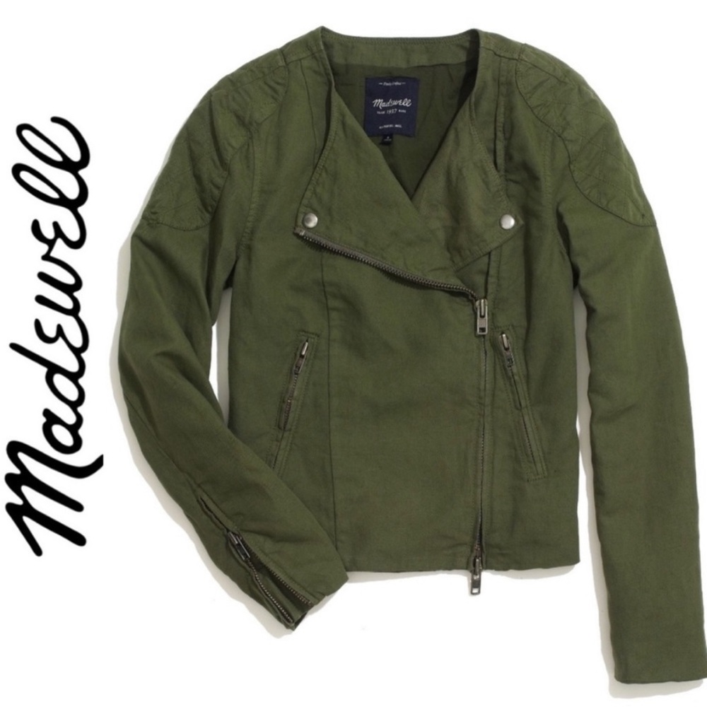 Madewell Sidecar Biker Jacket A3199 Moto Military Utility Crop XS Olive Green